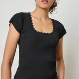 Cap Sleeve Scallop Neck Sweater