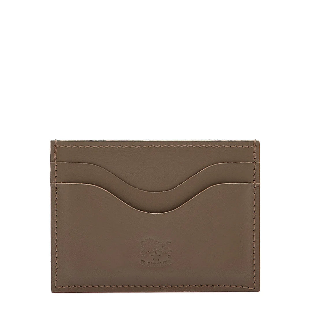 Graphite leather card holder by Il Bisonte, crafted in Tuscany with minimalist design and artisan stitching.