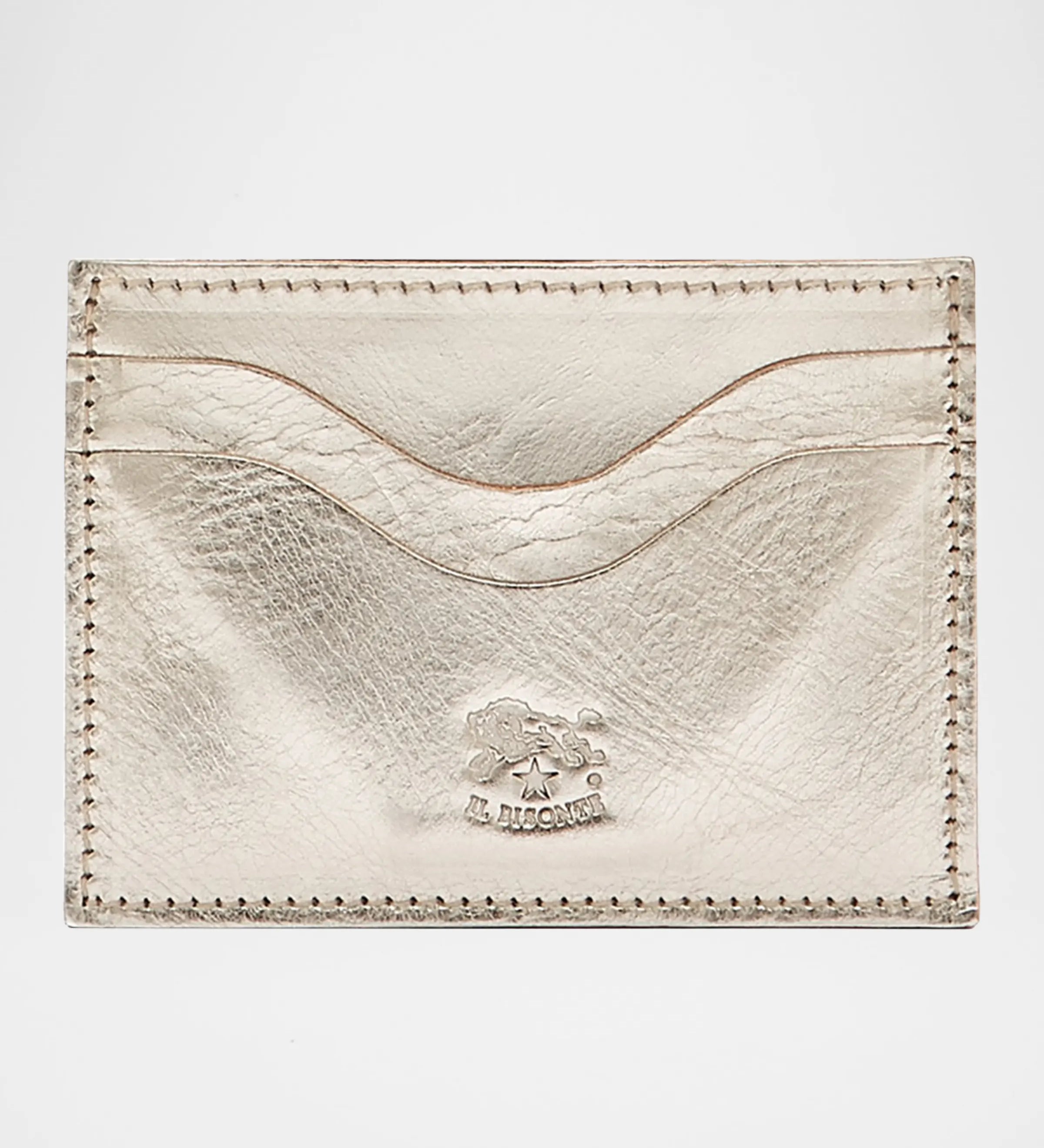 Il Bisonte Salina Card Case in Platinum, handmade in Tuscany from vegetable-tanned cowhide leather.