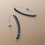 Simon Alcantara Stellar Arc Earrings – Sterling Silver Handwoven with Terahertz & Antique Silver Cord