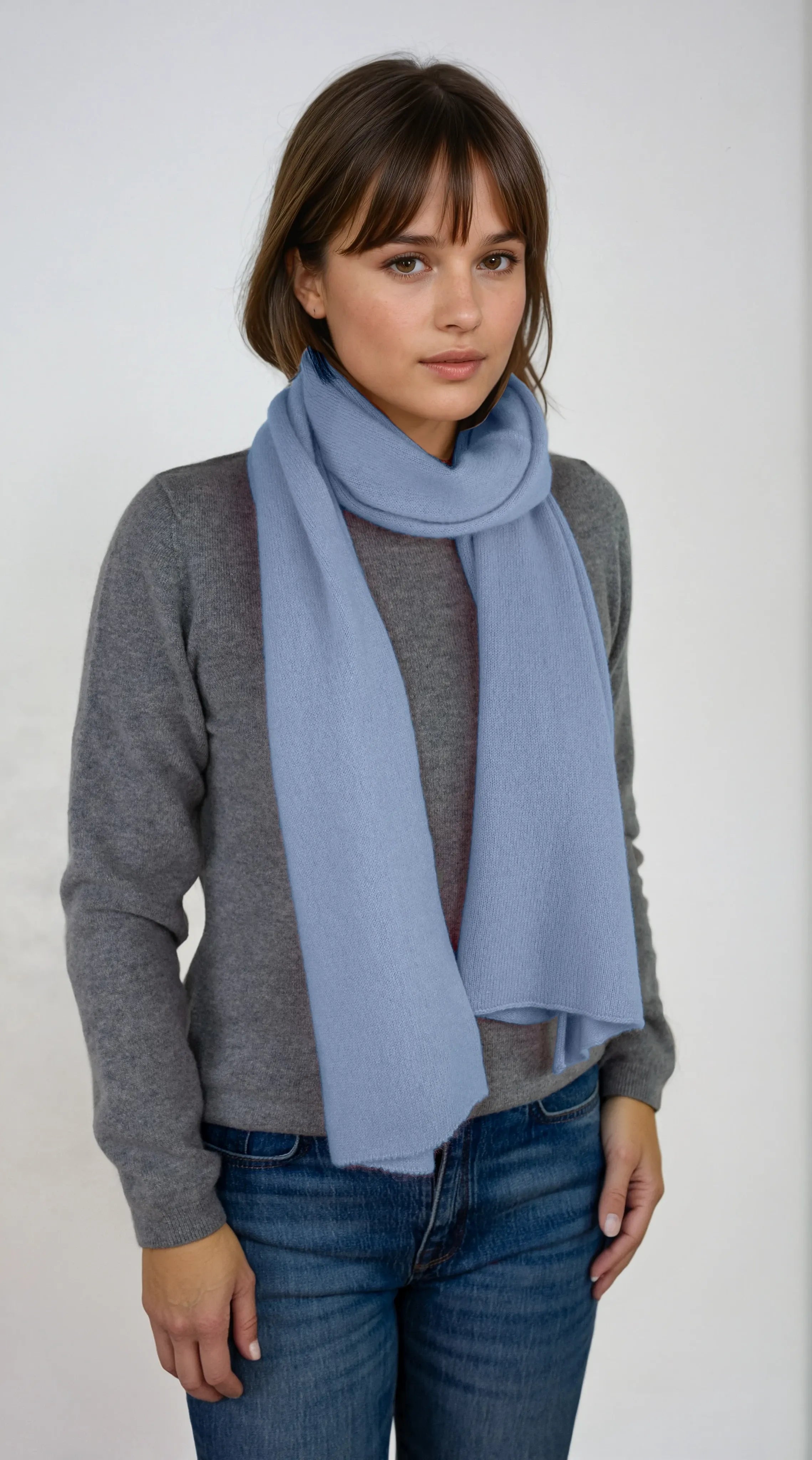 pale blue cashmere Scottish cashmere poncho designed in Telluride and made in the USA. A versatile, elegant winter wrap for all body types.
