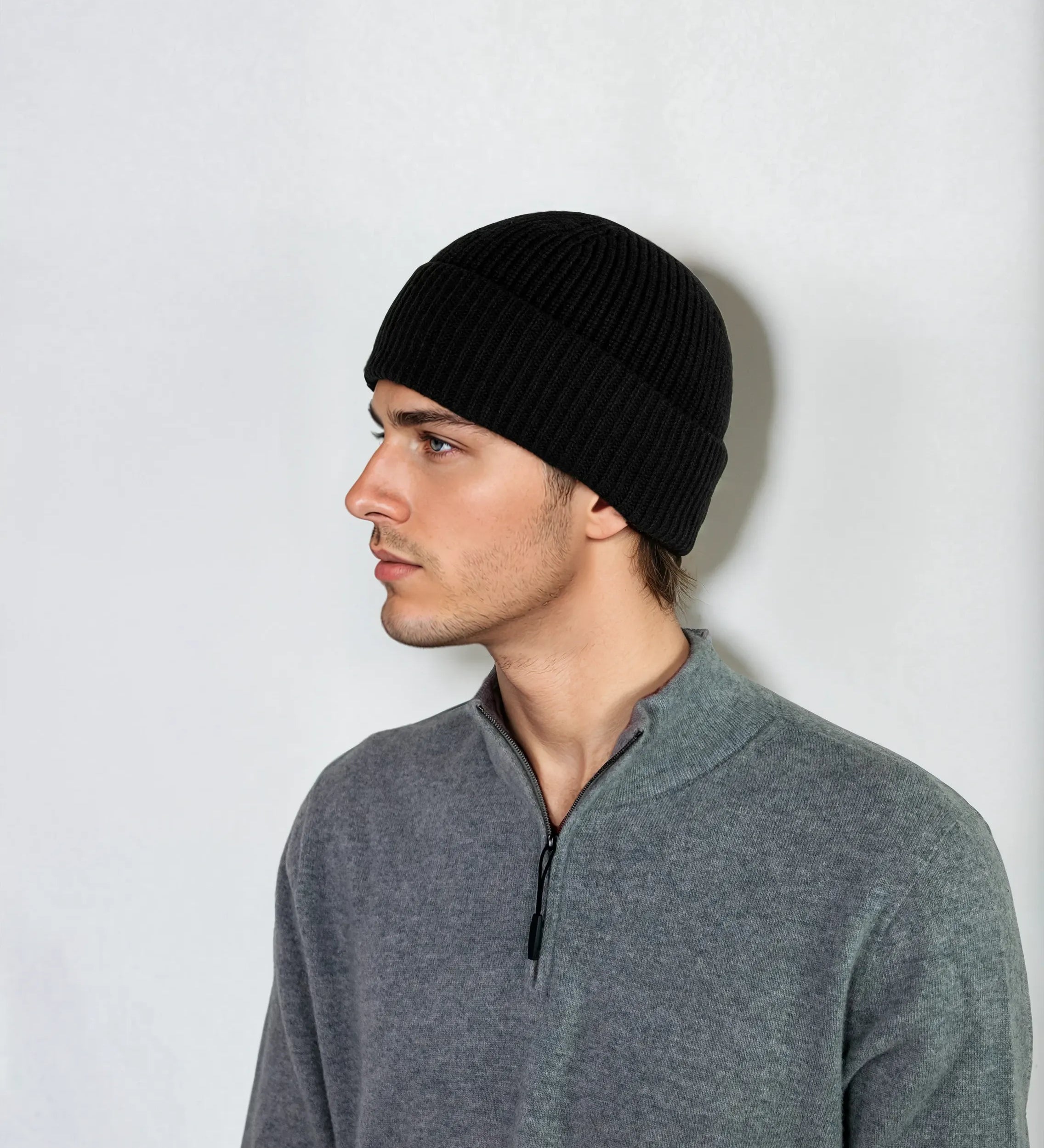 Ribbed cashmere beanie with extra crown room, designed in Telluride and made in the USA. A cozy unisex winter essential.