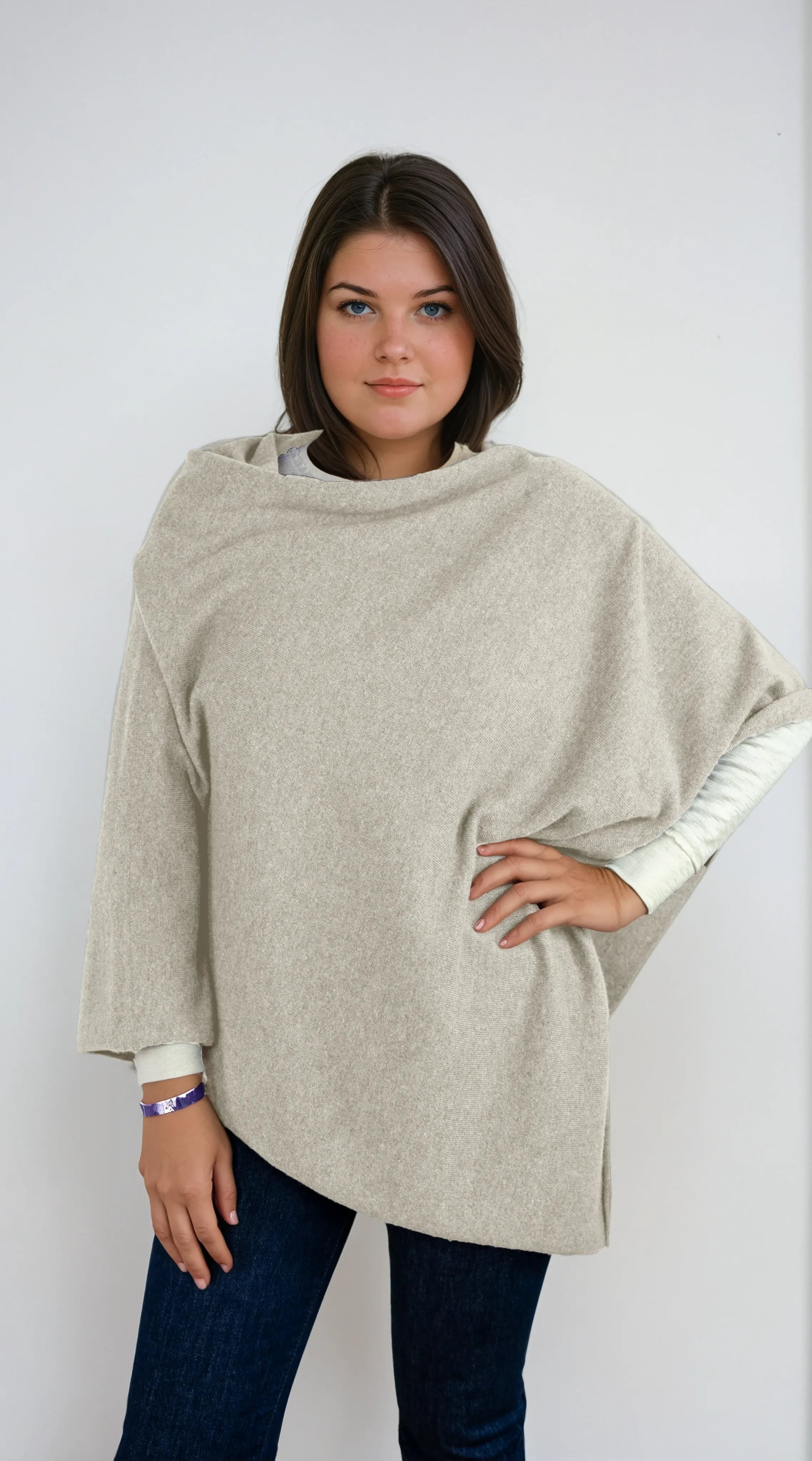off-white cashmere Scottish cashmere poncho designed in Telluride and made in the USA. A versatile, elegant winter wrap for all body types.