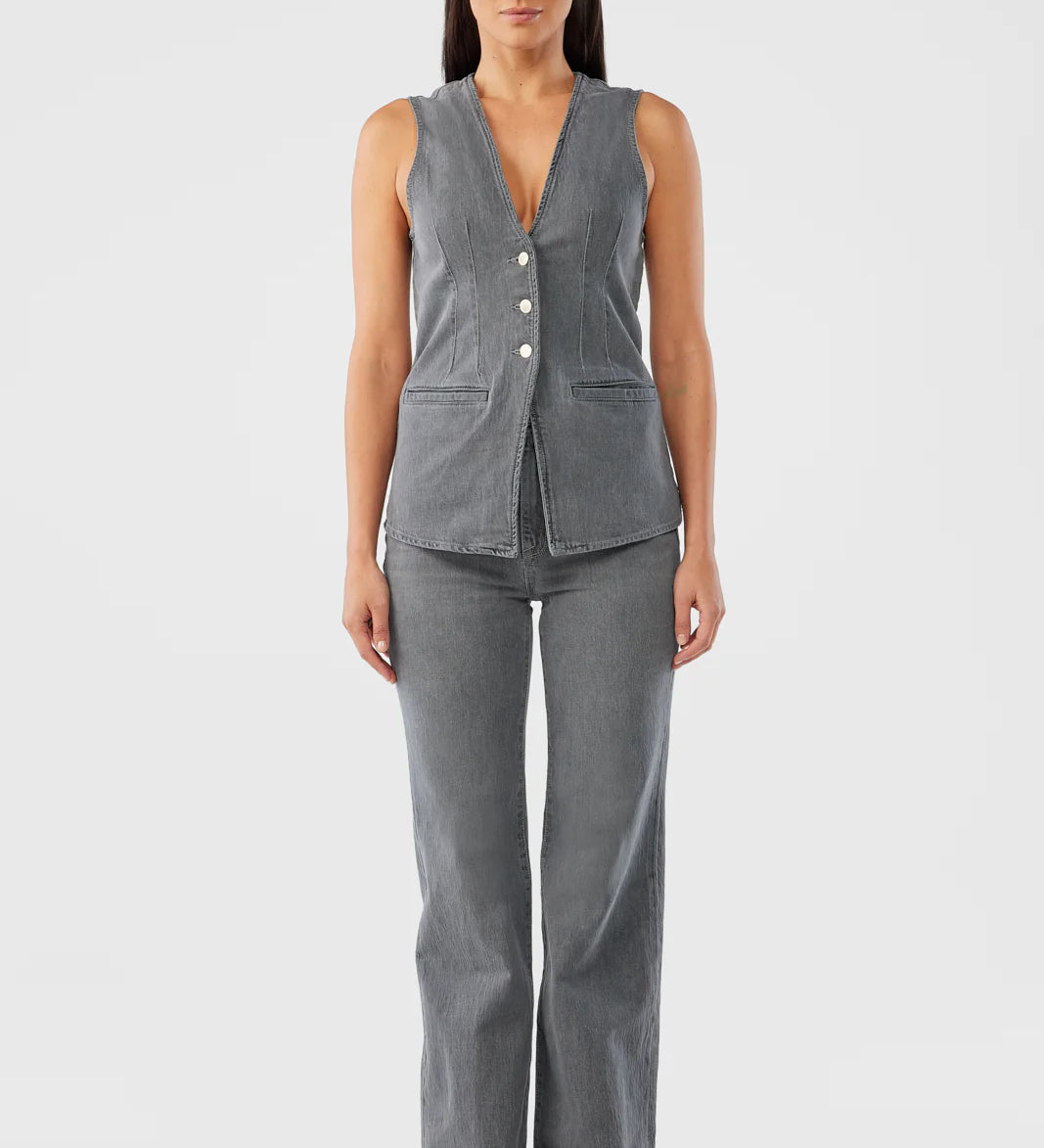 Triarchy Ms Monica tailored denim vest front view – fitted women’s denim layering piece
