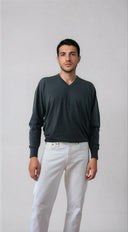 Hawico Scottish Cashmere V-Neck Sweater — Charcoal