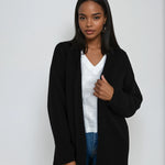 Minimalist cashmere robe coat with no buttons, designed in Telluride and made in the USA. Perfect for moms, errands, or cozy mornings.