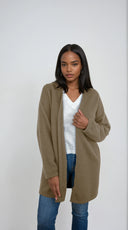 Minimalist cashmere robe coat with no buttons, designed in Telluride and made in the USA. Perfect for moms, errands, or cozy mornings.