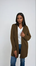 Minimalist cashmere robe coat with no buttons, designed in Telluride and made in the USA. Perfect for moms, errands, or cozy mornings.