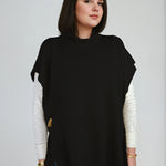 Ester cashmere poncho in black – open-side layering wrap crafted from Scottish cashmere, inspired by Telluride living

