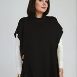 Ester cashmere poncho in black – open-side layering wrap crafted from Scottish cashmere, inspired by Telluride living

