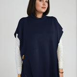 Ester poncho in navy – oversized cashmere layer with elegant open sides, designed for effortless styling in Telluride

