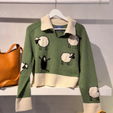 Black Sheep Collared Crop Cashmere Crew by Harden