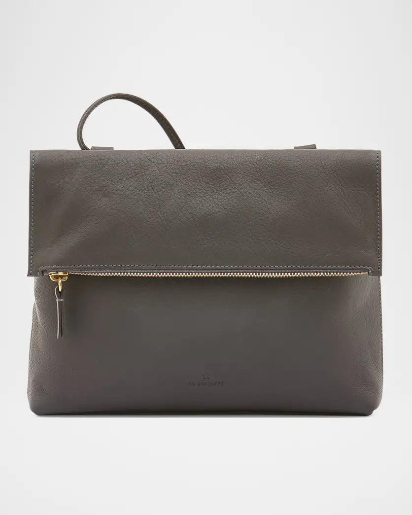 Two-tone Milk and Graphite leather crossbody bag by Il Bisonte, handmade in Tuscany.