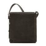 Front view of the Il Bisonte Brolio Men’s Crossbody Bag in Black, crafted in Tuscany from vegetable-tanned cowhide with a suede-lined flap and zipper closure.