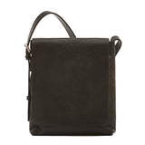 Front view of the Il Bisonte Brolio Men’s Crossbody Bag in Black, crafted in Tuscany from vegetable-tanned cowhide with a suede-lined flap and zipper closure.