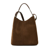 Front view of the Il Bisonte Le Laudi Bucket Bag in Caffè, crafted in Tuscany from vegetable-tanned cowhide with a minimalist bucket shape.