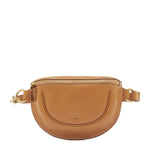 Front view of the Il Bisonte Oliveta Fanny Pack in Gianduia, handmade in Tuscany from vegetable-tanned Italian leather with adjustable strap.
