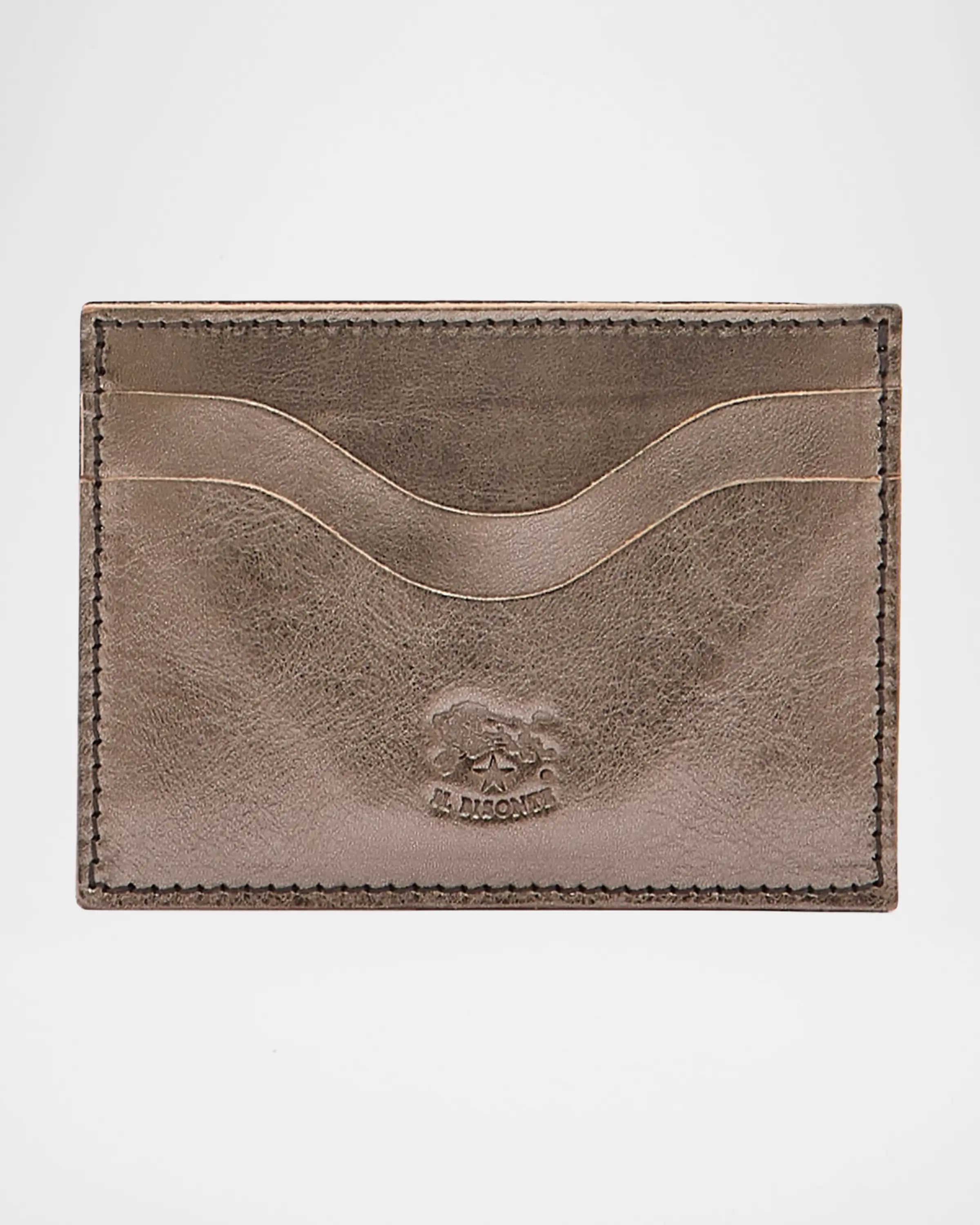 Bronze Italian leather Salina Card Case by Il Bisonte featuring four card slots and one ID window.