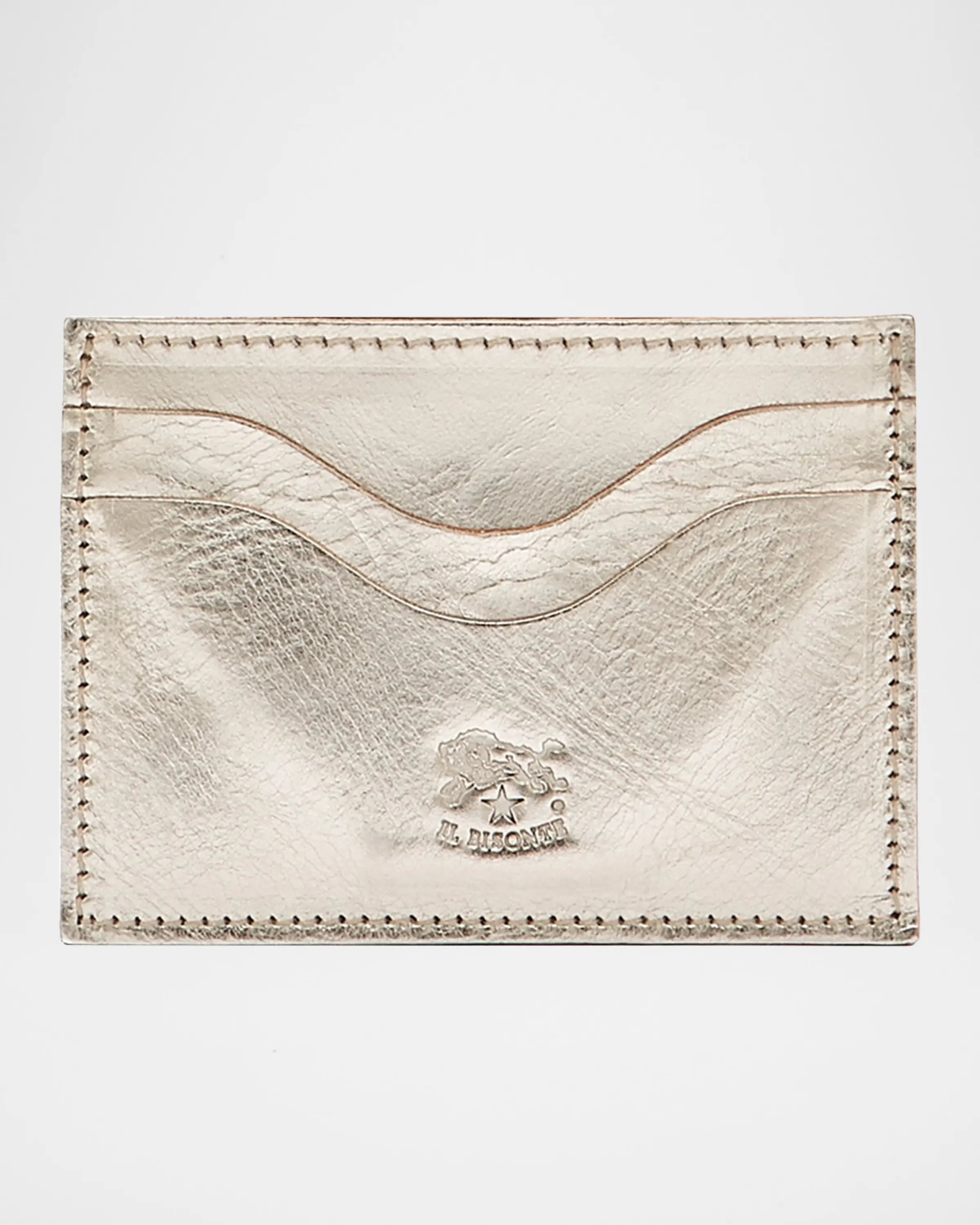 Il Bisonte Salina Card Case in Platinum, handmade in Tuscany from vegetable-tanned cowhide leather.