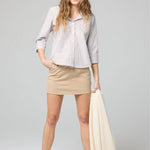 La Fata Twilo button-up shirt in French blue and bordeaux – lightweight travel-friendly shirt with modern tailoring from CashmereRED Telluride


