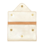 Close-up of Il Bisonte Uffizi Cardholder highlighting craftsmanship and brass snap detail.