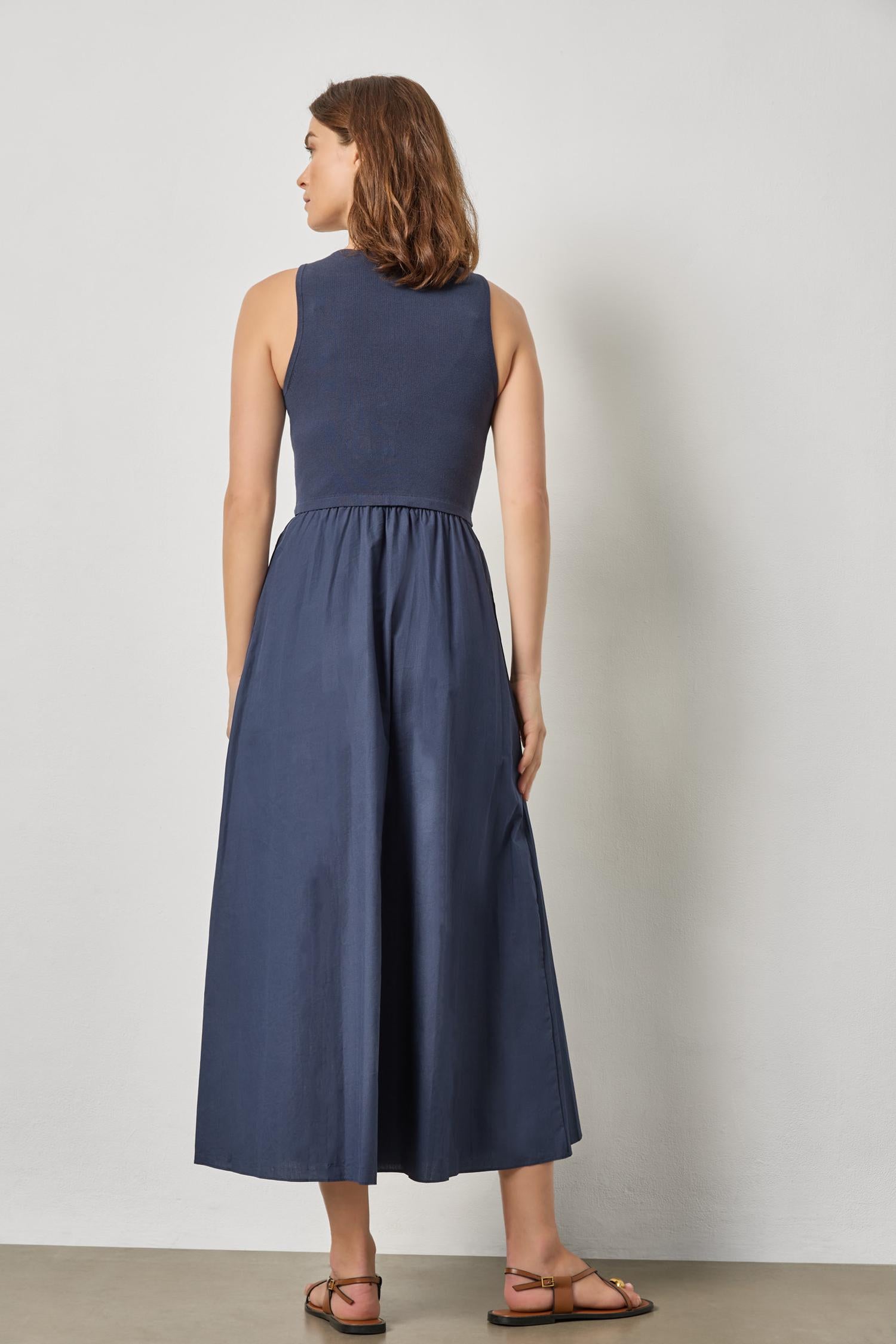 Mixed Media Scoop Neck Dress Navy / Large
