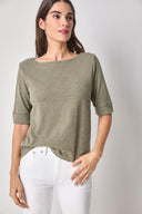 Lilla P Cuffed Sleeve Boatneck Top