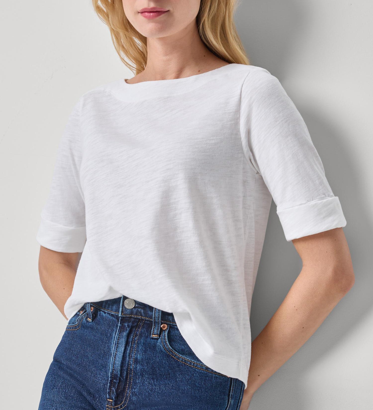 Lilla P Cuffed Sleeve Boatneck Top