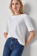 Lilla P Cuffed Sleeve Boatneck Top