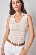 Lilla P Striped Sleeveless Collared Top