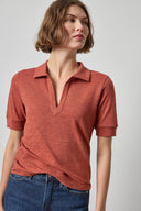 Lilla P Elbow Sleeve Collared Split Neck Top