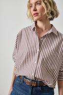 Dolman Sleeve Button Down Shirt in Chestnut Stripe