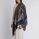 Sabina Savage Secrets of The Bison Wool Silk Shawl 135 – Chambray/Stone