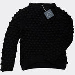 Front view of the Sphere One Buoy M5 sweater in Black, a hand-knit baby alpaca style with dramatic bobble texture and lightweight volume.