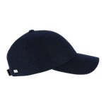 Side view of Navy Blue Varsity Headwear Cashmere Cap highlighting six-panel construction and refined craftsmanship.