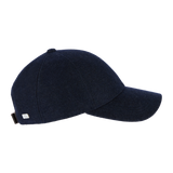 Side view of Navy Blue Varsity Headwear Cashmere Cap highlighting six-panel construction and refined craftsmanship.