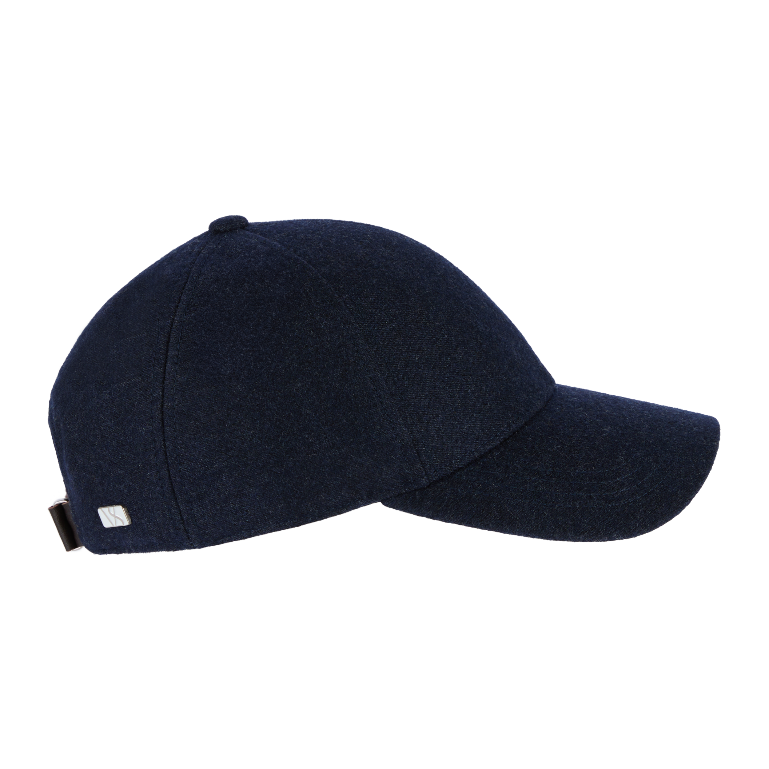 Side view of Navy Blue Varsity Headwear Cashmere Cap highlighting six-panel construction and refined craftsmanship.