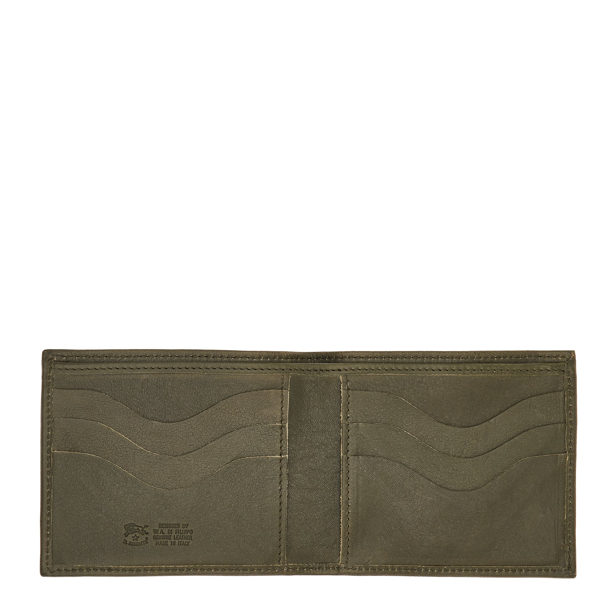 Interior view of the Il Bisonte Feniglia Wallet showing six card slots, two ID pockets, and an unlined bill compartment in smooth Italian leather.