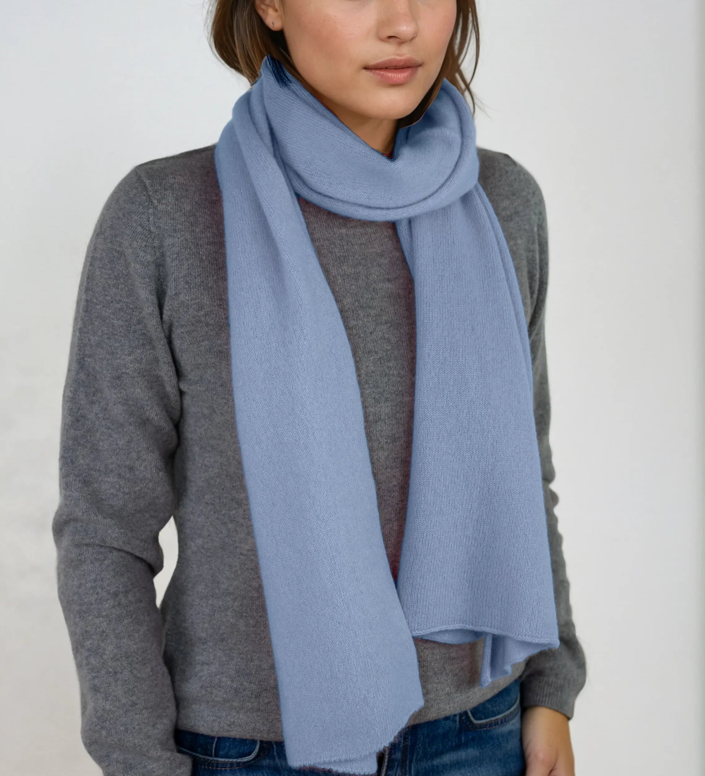 pale blue cashmere Scottish cashmere poncho designed in Telluride and made in the USA. A versatile, elegant winter wrap for all body types.