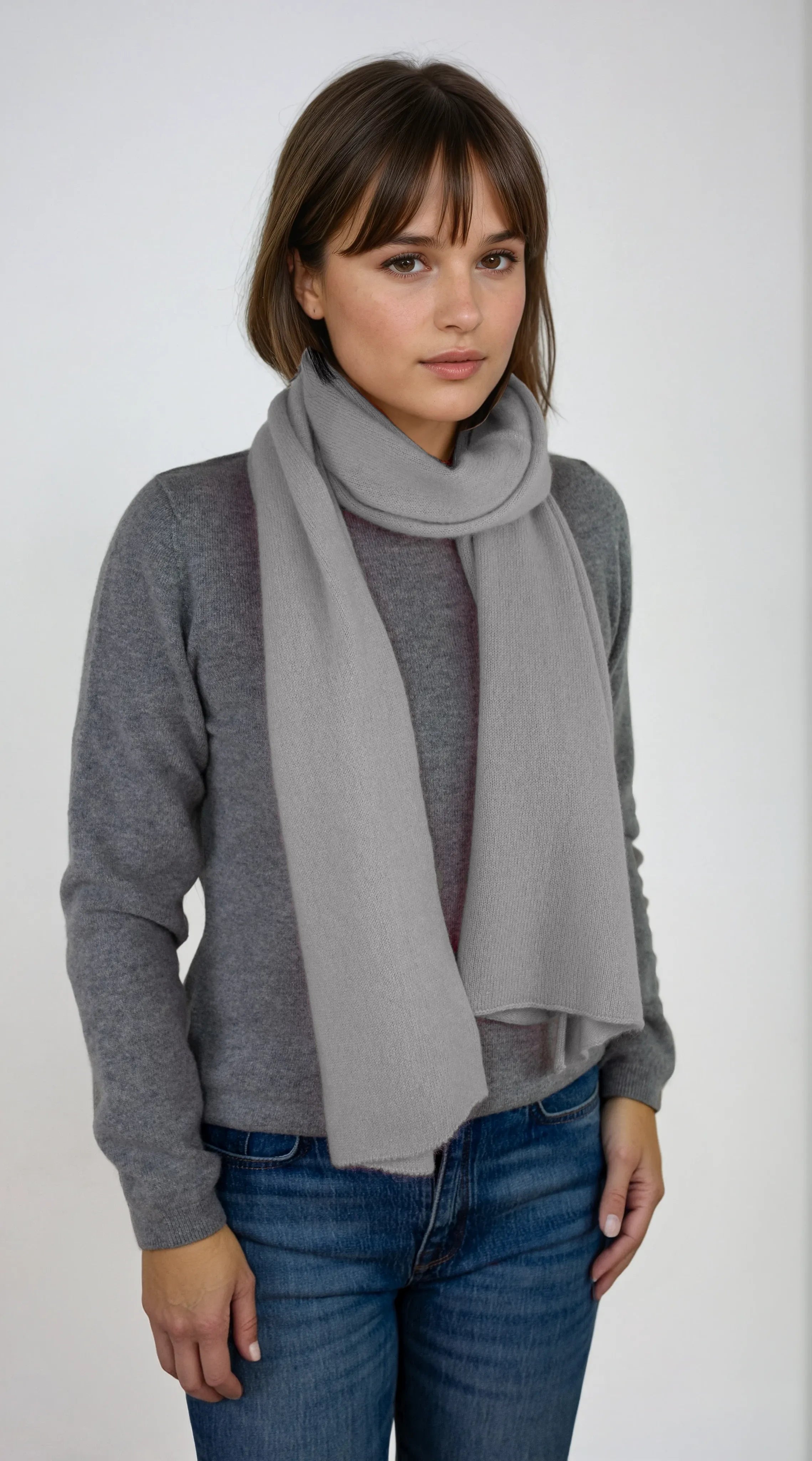 light gray cashmere Scottish cashmere poncho designed in Telluride and made in the USA. A versatile, elegant winter wrap for all body types.