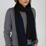 Lightweight navy blue cashmere Scottish cashmere scarf designed in Telluride and made in the USA. A breathable, everyday accessory for understated luxury.