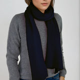 Lightweight navy blue cashmere Scottish cashmere scarf designed in Telluride and made in the USA. A breathable, everyday accessory for understated luxury.