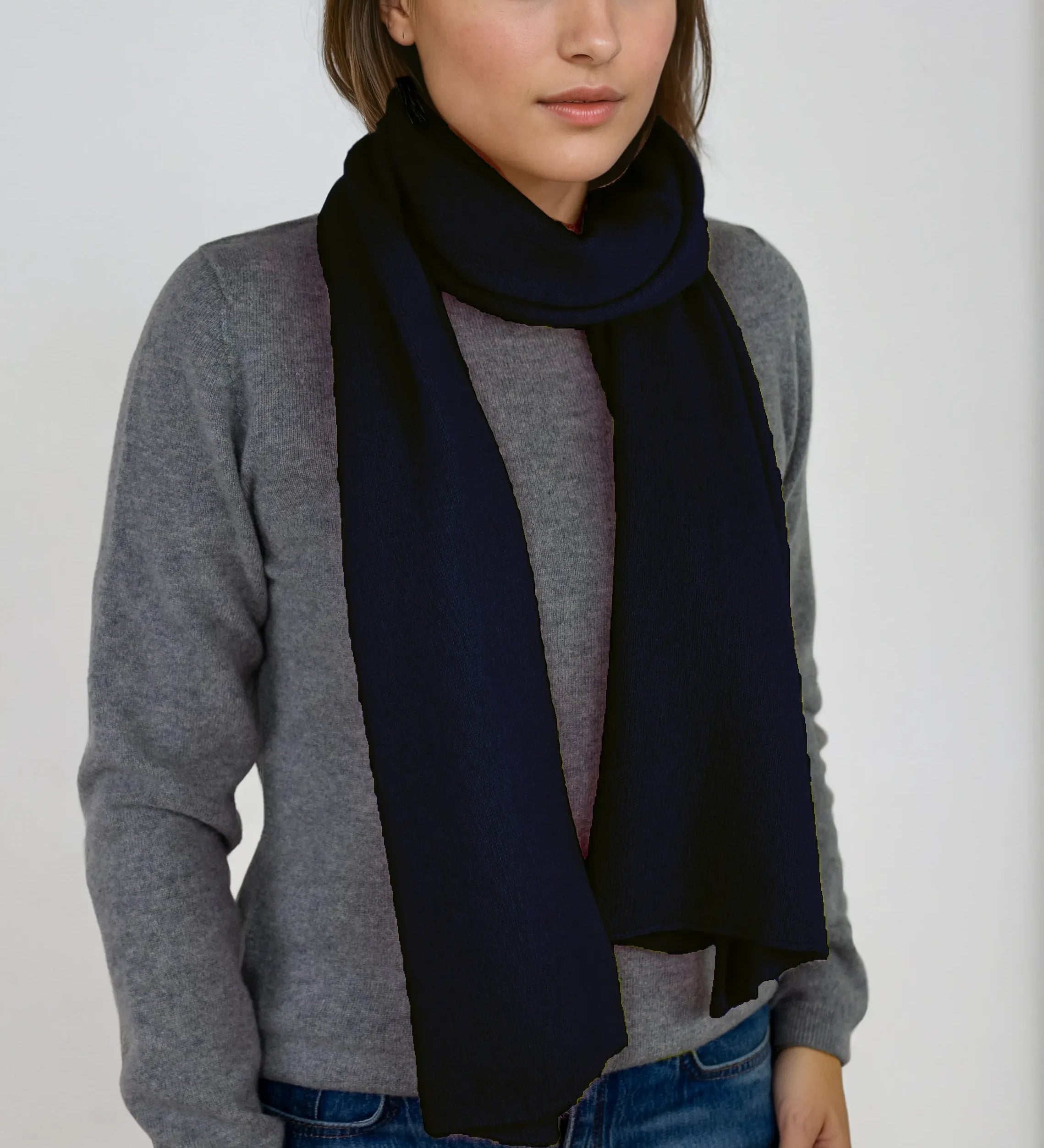 Lightweight navy blue cashmere Scottish cashmere scarf designed in Telluride and made in the USA. A breathable, everyday accessory for understated luxury.
