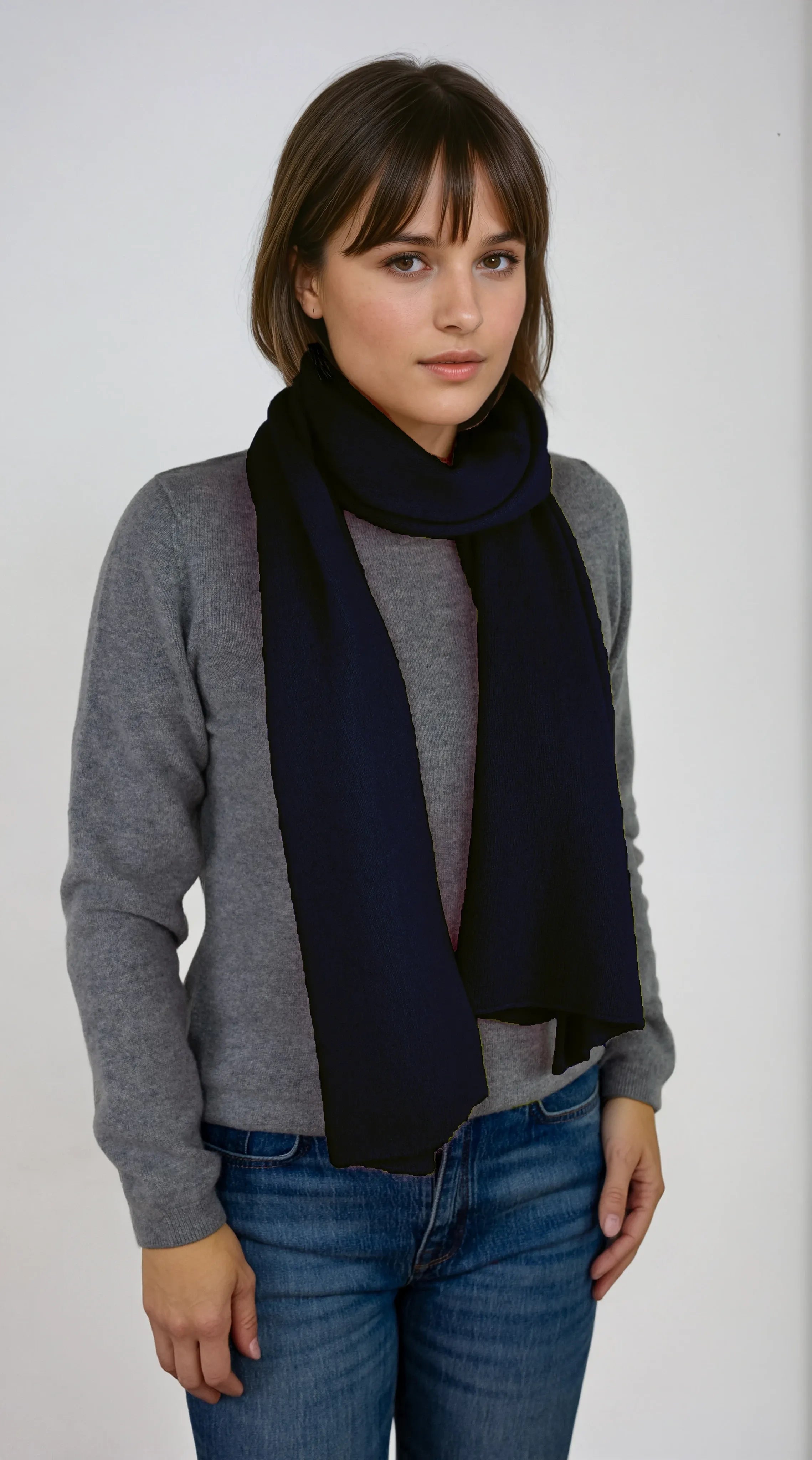Lightweight navy blue cashmere Scottish cashmere scarf designed in Telluride and made in the USA. A breathable, everyday accessory for understated luxury.