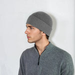 Ribbed cashmere beanie with extra crown room, designed in Telluride and made in the USA. A cozy unisex winter essential.