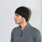 Ribbed cashmere beanie with extra crown room, designed in Telluride and made in the USA. A cozy unisex winter essential.