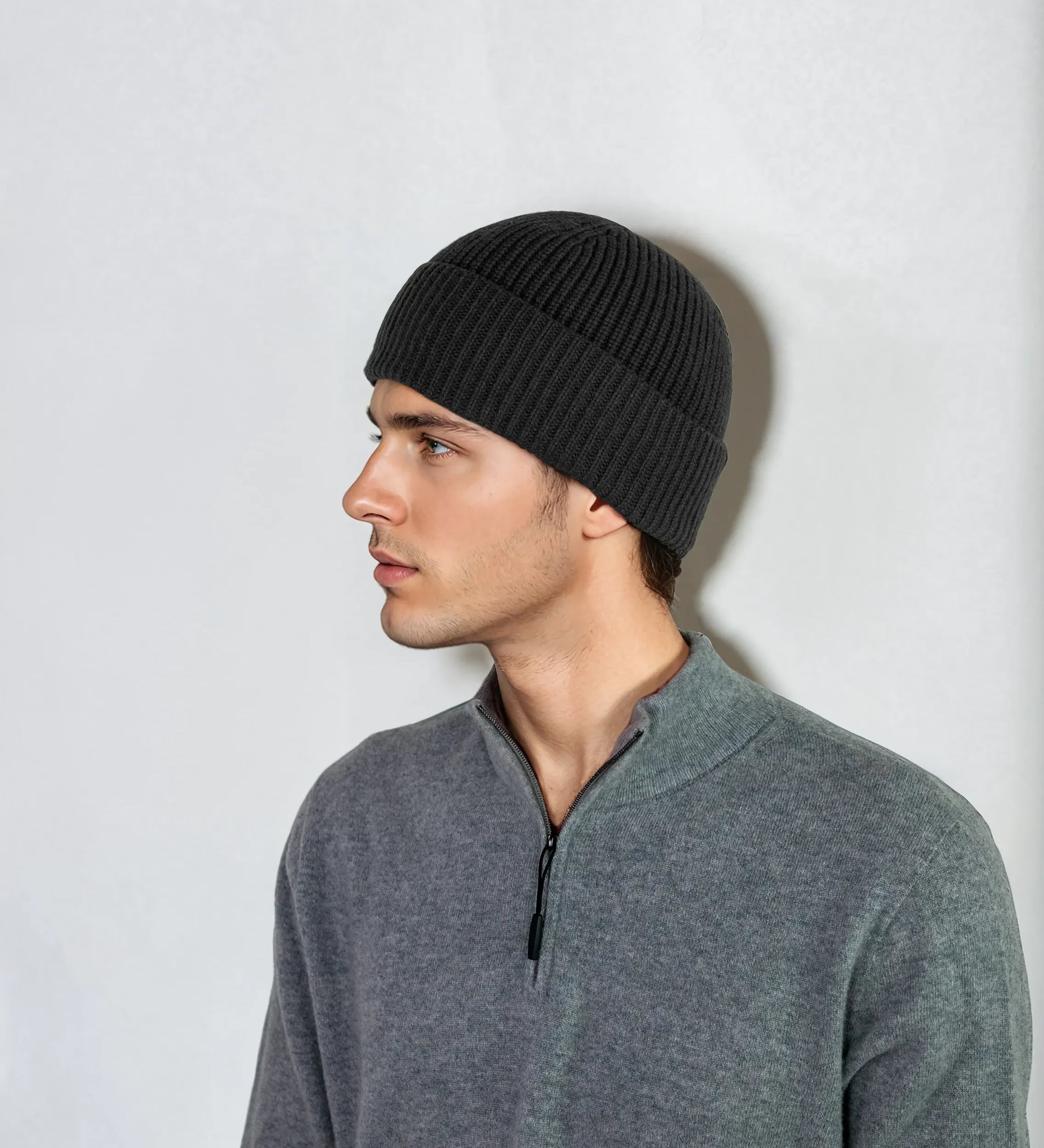 Ribbed cashmere beanie with extra crown room, designed in Telluride and made in the USA. A cozy unisex winter essential.