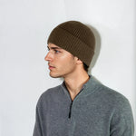 Ribbed cashmere beanie with extra crown room, designed in Telluride and made in the USA. A cozy unisex winter essential.