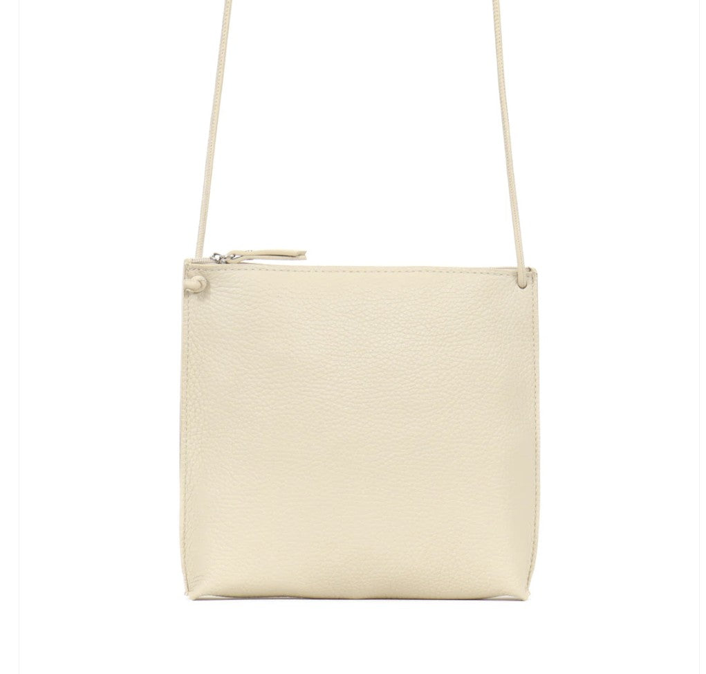 Women's small leather crossbody pouch by B.May in eggshell pebbled leather