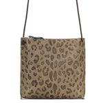 Women's leather pouch bag by B.May in mushroom leo pattern with crossbody strap